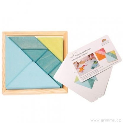 Tangram modro zelený s předlohami, 7 dílů (Grimm's)