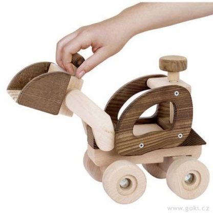 Dřevěné auto bagr, přírodní dřevo (Goki)