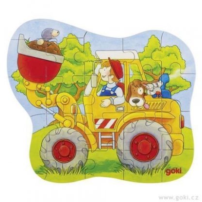Netradiční obrysová puzzle ze dřeva-bagr