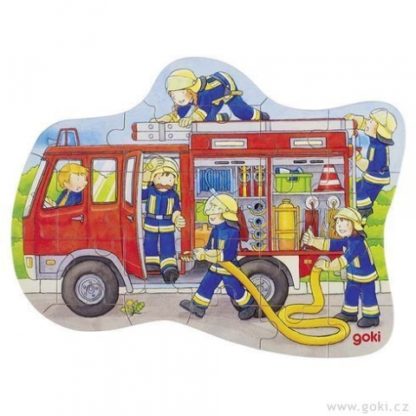 Netradiční obrysová puzzle ze dřeva-hasiči