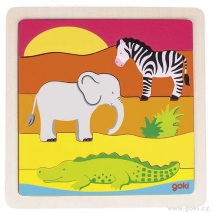 Dřevěné puzzle – V Africe, 5 dílů (Goki)