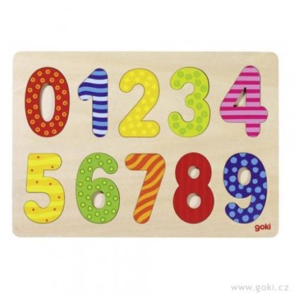 Číslice 0 – 9 – vkládací puzzle ze dřeva (Goki)