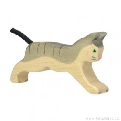 Běžící šedá kočka- dřevěné zvířátko (Holztiger)