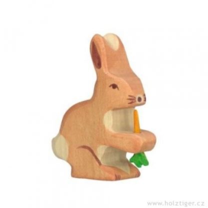 Zajíček s mrkvičkou – dřevěné zvířátko (Holztiger)