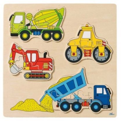 Dřevěné puzzle na desce – Stavební auta