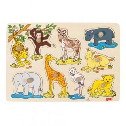 Puzzle s dřevěnými úchytkami – Africká zvířátka
