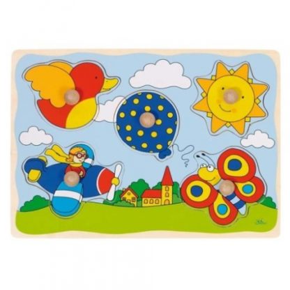 Puzzle s dřevěnými úchytkami – Slunce, motýlek, pt