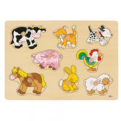 Puzzle s dřevěnými úchytkami – Zvířátka na statku (Goki)