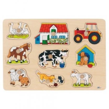 Puzzle s dřevěnými úchytkami – Zvířata na statku I