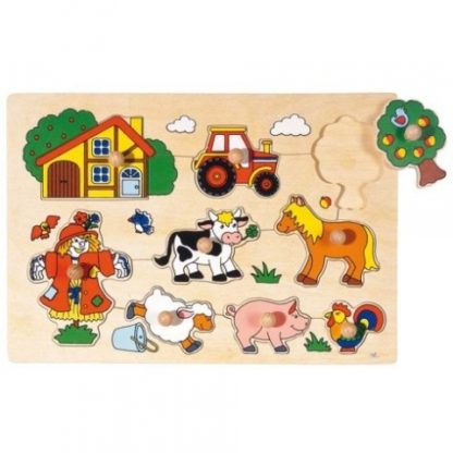 Puzzle s dřevěnými úchytkami – Zvířata na statku I