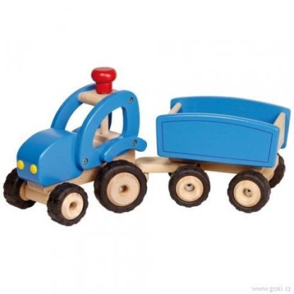 Dřevěné auto traktor  s  vlečkou (Goki)