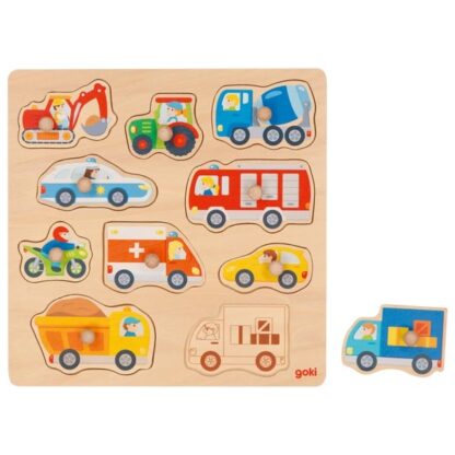 Dopravní prostředky – vkládací puzzle s obrázky na pozadí, 10 dílů (Goki) - Image 2