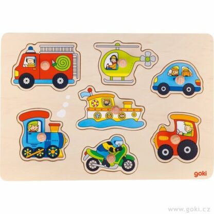 Dřevěné puzzle s úchytkami – dopravní prostředky, 7 dílů (Goki)